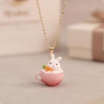 Pendant with Teacup Adorable Hare Bunny Charm for Girls, Teens, Daily Wear,