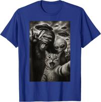 Funny Cat Bigfoot Alien Rock On Hand Sign UFO Selfie UFO Alien Unisex T-Shirt XXXXL