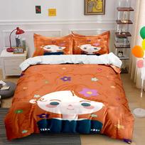Cartoon Girl Pattern Orange Bedding Set Bedding set (1 duvet cover, 2 pillowcases, duvet not included) 135x200cm