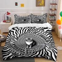 Black and White Hypnotic Cat Bedding Set Bedding set (1 duvet cover, 2 pillowcases, duvet not included) 135x200cm