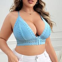 Plus Size Sexy Front Closure Push Up Lift Bra For Women XL mėlyna