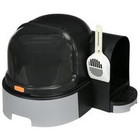 Cat Litter Box Cat Toilet, 2 Pull-Out Bottom Trays, 1 Scoop, Litter Catch Tray, Grey + Black 52 x 60 x 42 cm tamsiai pilka spalva
