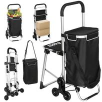 Shopping Trolley, 40 L Oxford Bag, 3-Wheel Design, Aluminum Frame, Seat, Grey 59.5 x 46 x 97 cm juoda