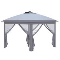 3.3 x 3.3 m Folding Gazebo with LED Lighting, Mesh Curtains, Carry Bag, Grey 330 x 330 x 288 cm pilka