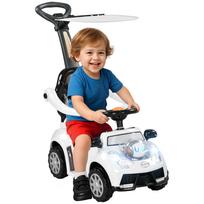 2-in-1 Slide Car, Removable Canopy, Lights, Music, Horn, Plastic and Metal, 96 x 39 x 90 cm, White/Black 96 x 39 x 90 cm