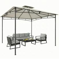 Gazebo 3x3m Water-repellent Sturdy Winter-proof Garden Gazebo with Retractable Top Frame Double Roof Cream White 300 x 300 x 285 cm