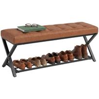 Shoe Bench, Entryway Bench with Faux Leather Cushion, Shelf, Load Capacity up to 220 kg, for Hallway, Entryway, 112 x 37 x 47 cm, Brown 112 x 37 x 47 cm ruda