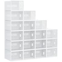 18-Piece Shoe Rack, Stackable Shoe Boxes for Shoes up to Size 45, Magnetic Doors, Plastic, 28 x 36 x 21 cm 36 x 28 x 21 cm
