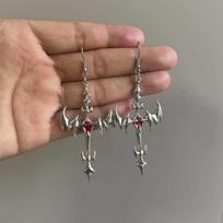 Gothic Silver Cross Earrings Large Steel Handmade Jewelry For Ladies