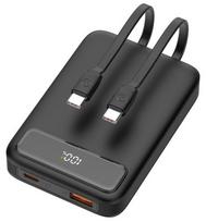 Išorinė baterija DELTACO 10 000 mAh, 2 integruoti USB-C laidai, PD 20 W, juoda / PB-CC100