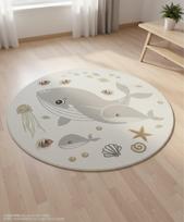 Kilimas vidaus Domoletti BOND KIDS Sea life, balta sp./pilka sp., 120 cm x 120 cm