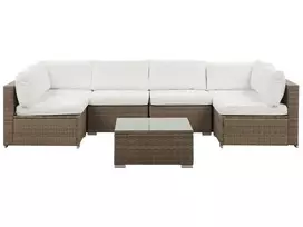 Sodo kampinė sofa su staliuku 6 asmenims BELVEDERE Baltas technoratanas