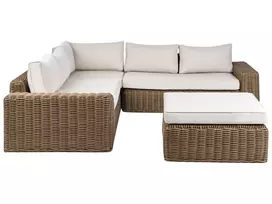 Sodo kampinė sofa su otomane 6 asmenims PALERMO, ruda, technoratanas, modulinė