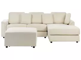 Kampinė sofa KOHLO 4 asmenims, šviesiai smėlio spalvos, su otomana, kairinė