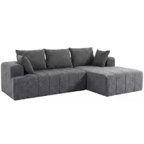 3 vietų L formos kampinė sofa su otomanu, transformuojama šenilinė „Cloud“ miegamoji sofa su spyruokliniu bloku, pilka