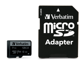 Verbatim 47044 Pro U3 Micro SDXC Atminties kortelė 128GB + microSD į SD Adapteris