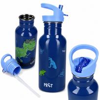Vaikiška metalinė gertuvė su šiaudeliu „Dinozauras“, rožinė, 500 ml, Vadobag