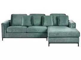 Kampinė sofa OSLO, 4 vietų, veliūrinė, lazūros mėlyna, kairinė