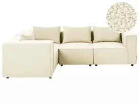 Modulinė 4 vietų kampinė sofa AXEBO dešininė, balta „Boucle“ audinys
