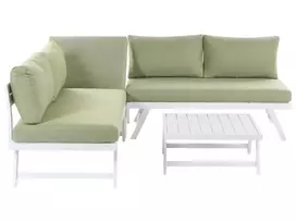 Kampinė sodo sofa su staliuku 5 asmenims COCCORINO žalia metalinė