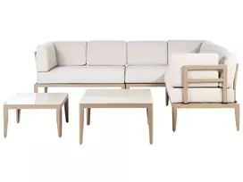 Sodo kampinė sofa su staliuku 6 asmenims RIMA III kairinė, šviesiai smėlio spalvos