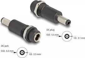Adapteris DELOCK DC 5.5x2.5 mm (moteriška) į DC 5.5x2.1 mm (vyriška), juodas