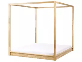 Dvivietė lova su baldakimu HERLIERE 180 x 200 cm, šviesiai ruda