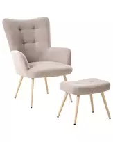 VEJLE fotelis su taburete, smėlio spalvos