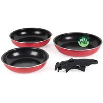 Russell Hobbs Keptuvių rinkinys RH03995, 20cm, 24cm, 28cm, nuimamas rankena, raudona/juoda, nelipnus paviršius