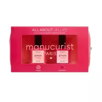 MANUCURIST_ SET „Geen Trousse“ nagų lakai „Sugar plum“ 15 ml + „Pomme d'amou“ 15 ml + kosmetinė