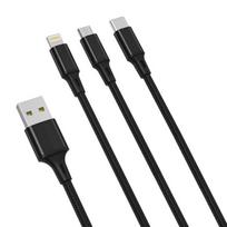 XO 3in1 kabelis USB-C / Lightning / Micro 2.4A, 1.2m (juodas)