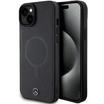 Mercedes Benz Apple iPhone 15 Mercedes dėklas Smooth odinis MagSafe (MEHMP15S23RCMK) juodos spalvos