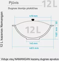 Užbekiškas poliruotas kazanas 12L | plokščias dugnas (Namangan) su juodu dangčiu