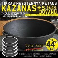 Ketaus WOK kazanas 8L ir 5 ketaus lėkštės «MAYSTERNYA»