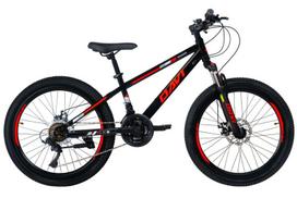 Kalnų dviratis 24", 9–12 metų, tvirtas rėmas 11", 130–155 cm, 21 pavara, amortizacija, juoda/raudona, Davi Terrano