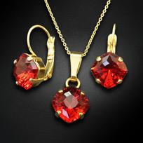 Papuošalų rinkinys moterims DiamondSky "Mystic (Scarlet)" su Swarovski kristalais