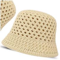 Moteriška Šiaudinė Bucket Hat Skrybėlė – Šviesios Šiaudų Spalvos Paplūdimio Skrybėlė, OSFM(56-58cm)