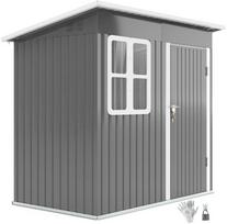 Outsunny sodo namelis 2,55 m², sodo sandėliukas su vienšlaičiu stogu, 221 x 133 x 190/173 cm, rakinamas įrankių namelis su langu, plieno sandėliukas dviračiams, tamsiai pilkas