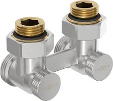 Mexen Uni-Term dviejų vamzdžių DN50 radiatoriaus vožtuvas, kampinis 1/2"x3/4", nikeliuotas - W911-012-01, DN50, 1/2"x3/4"