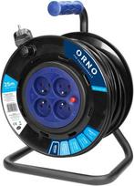 Orno prailginimo laido ritė, 4 lizdai 2P+Z, PVC kabelis H05VV-F 3x1,5mm-, ilgis 25m, fiksuoti lizdai, šiluminė apsauga, srovės kelio sklendės.