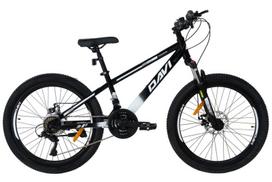 Kalnų dviratis 24", 9–12 metų, tvirtas rėmas 11", 130–155 cm, 21 pavara, amortizacija, juoda/balta, Davi Terrano