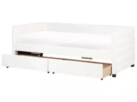 Dieninė lova su stalčiais MARRAY veliūrinė, kreminė balta, 90 x 200 cm