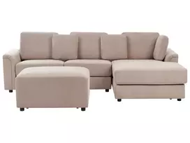 4 vietų kampinė sofa KOHLO, smėlinės ir pilkos spalvos, su otomane, kairinė