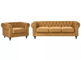 4 vietų poilsio komplektas CHESTERFIELD, veliūras, auksinis
