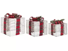 Kalėdinių dekoracijų rinkinys LED MANGEN Dovanos 20/25/35 cm balta/raudona