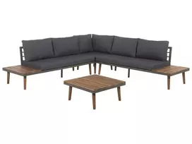 Sodo kampinė sofa su staliuku 5 asmenims CORATO pilka akacijos mediena