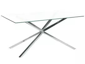 Valgomojo stalas CORA sidabrinis 160 cm 90 cm grūdintas stiklas