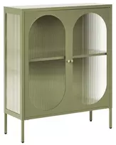 Spintelė su stiklinėmis durelėmis SARRE, metalinė, 90 cm, žalia