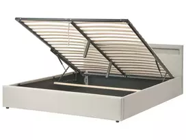LED lova su patalynės dėže ARMELLE smėlio spalvos 180 x 200 cm