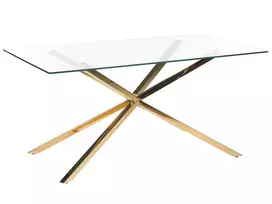 Valgomojo stalas CORA auksinis 160 cm 90 cm grūdintas stiklas